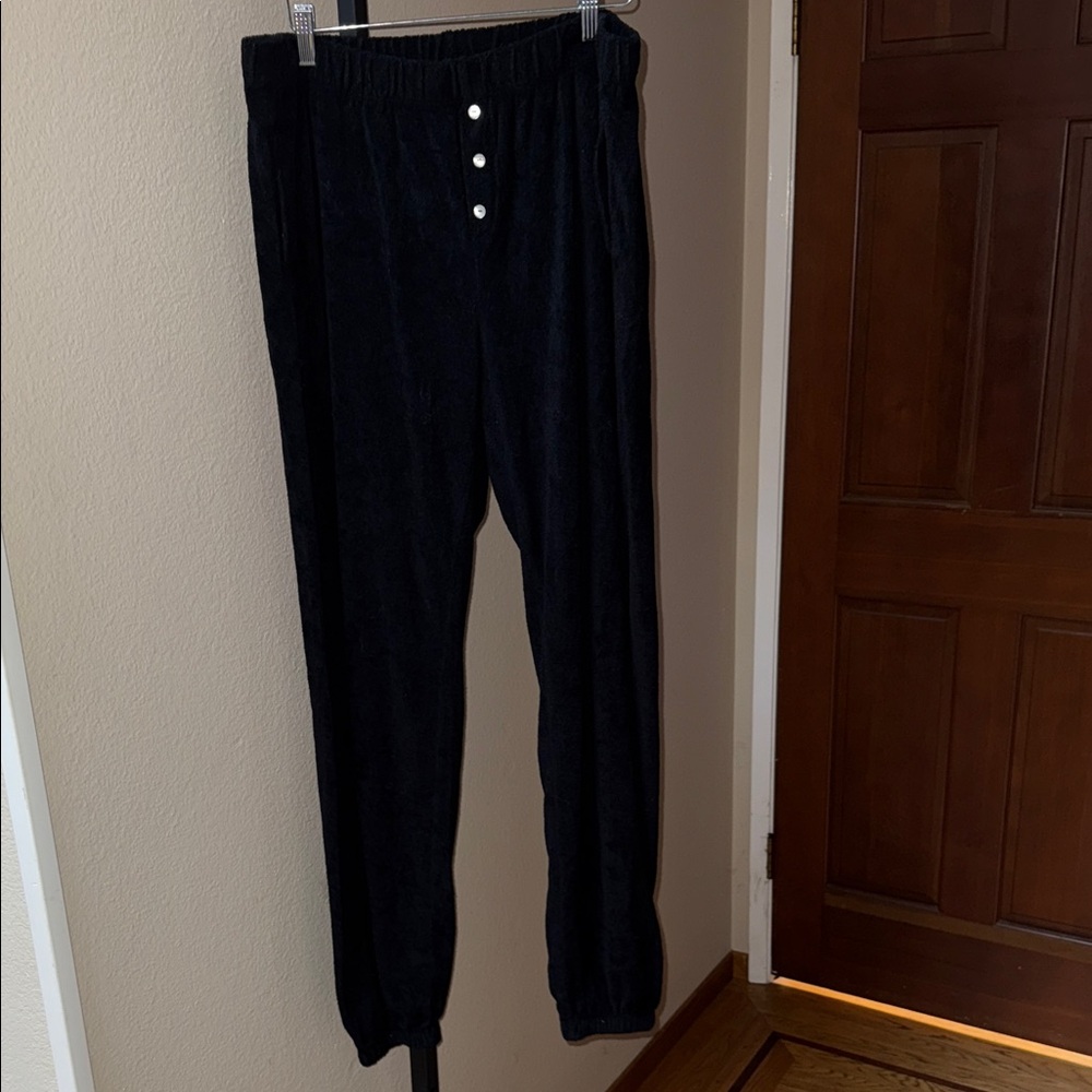 DONNI. Black French Terry Joggers Pants with Button Detail Women’s Size XXL